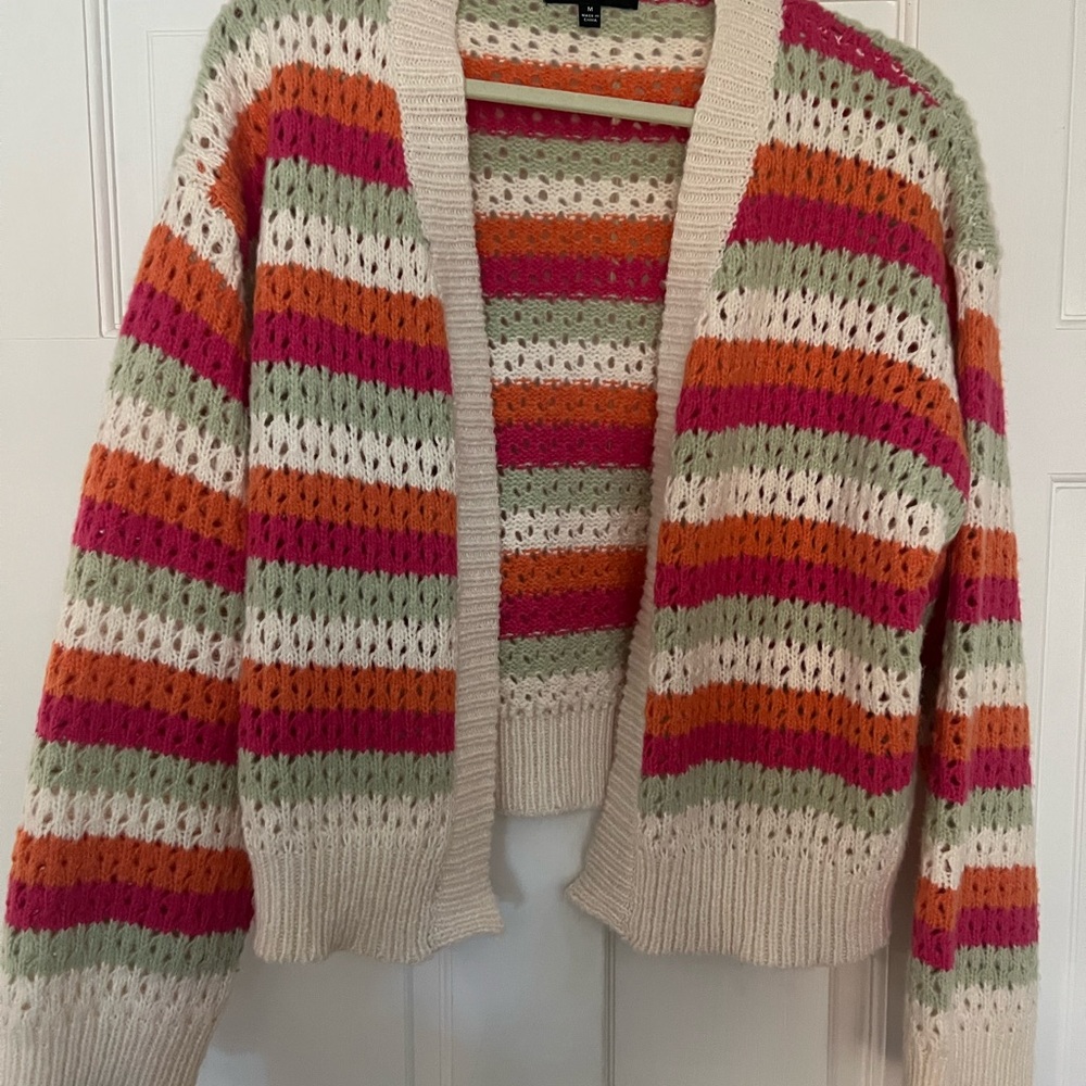 Lulu's Vibrant Striped Cardigan in Pink, Orange, and Cream